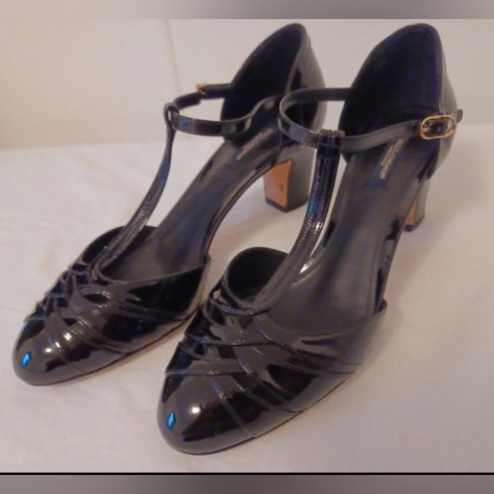Dolce & gabbana patent t strap mid heel black size 40 - Picture 2 of 7